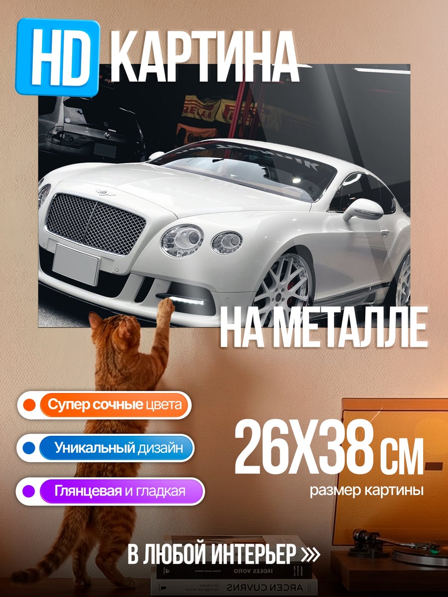Картина на металле белый бентли