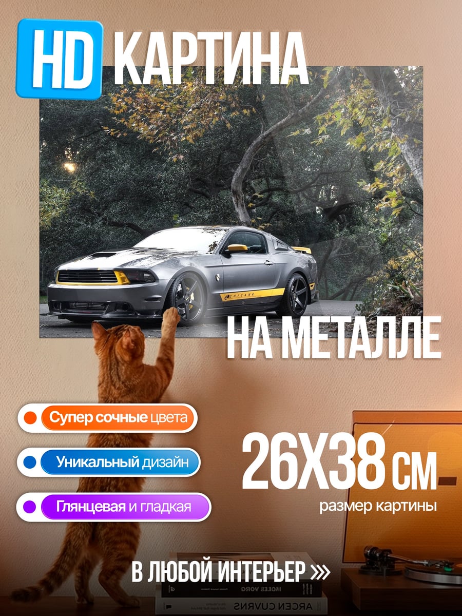 Картина на металле Спортивный автомобиль мустанг
