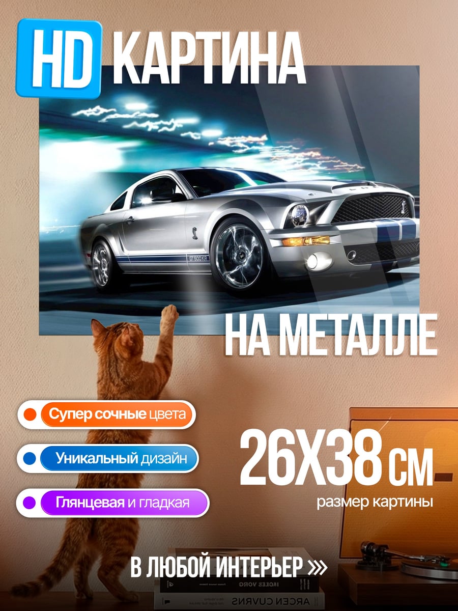 Картина на металле Серебристый мустанг