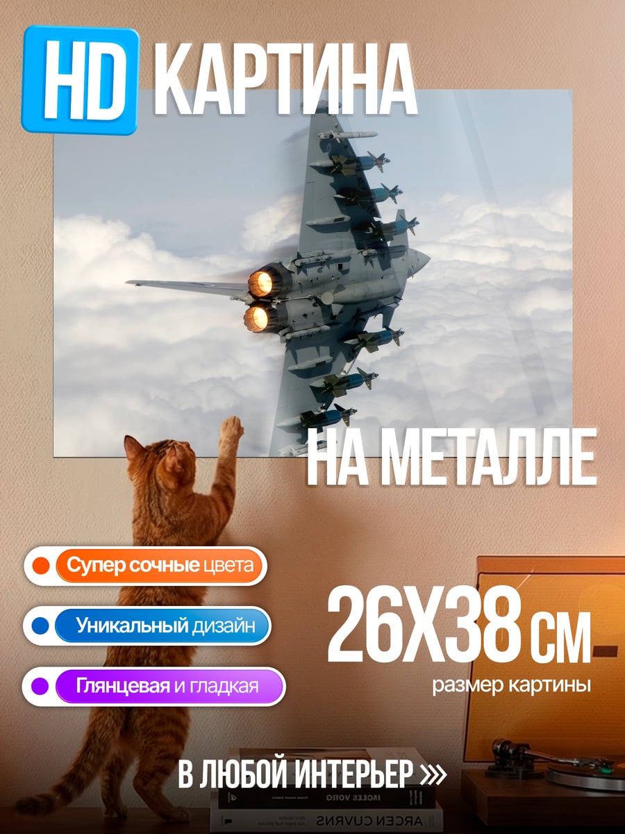 Картина на металле истребитель в небе