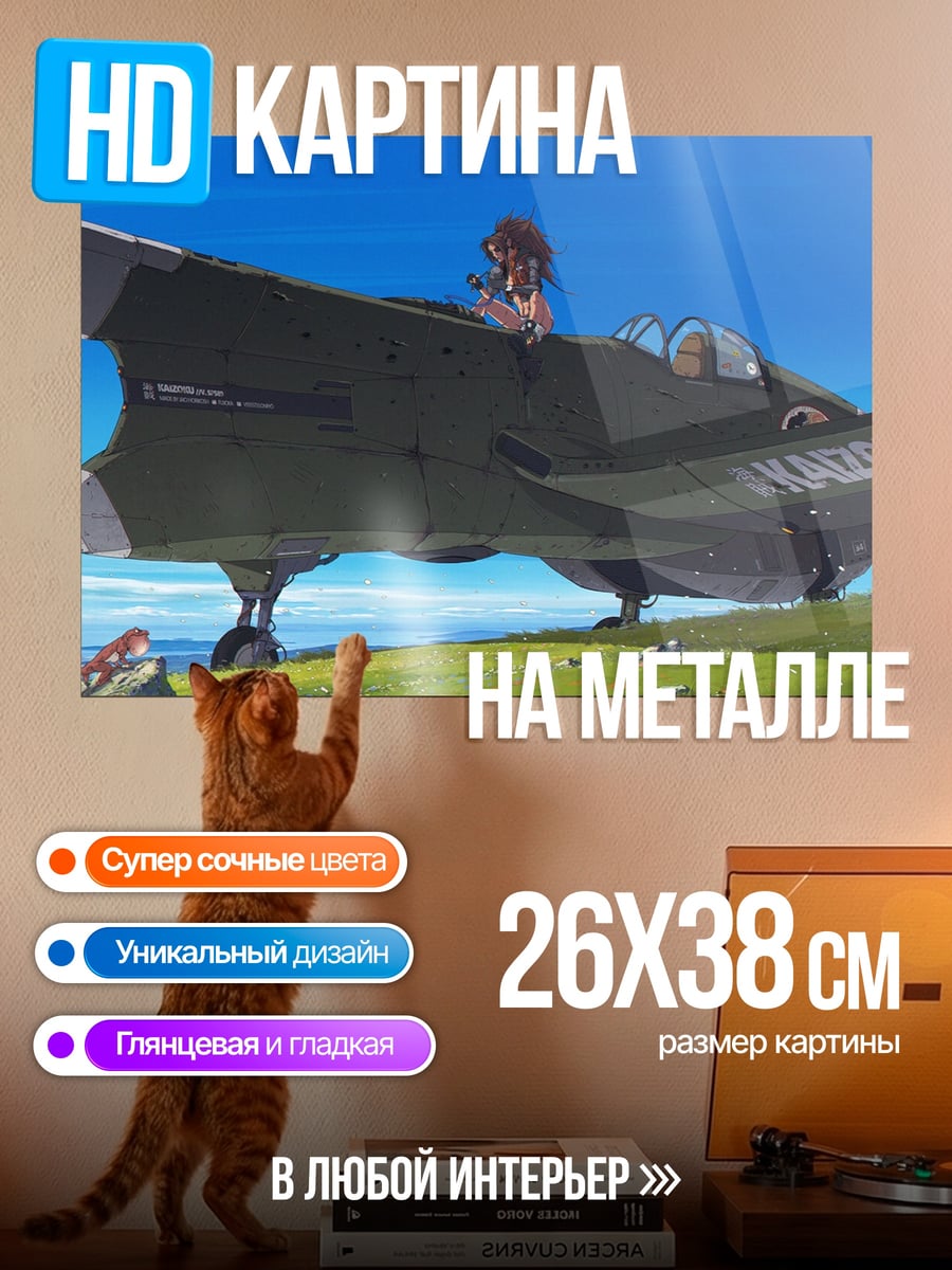 Картина на металле Самолет и птицы