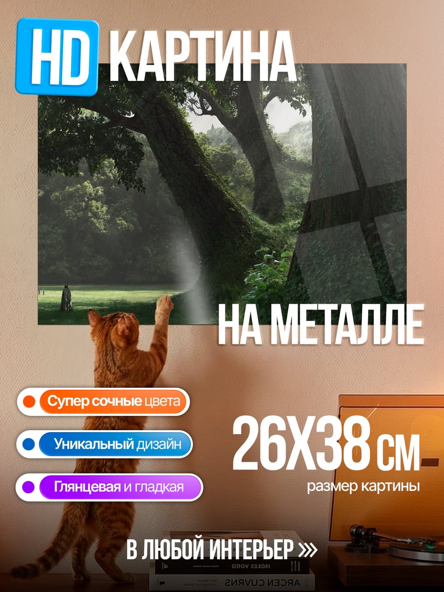 Картина на металле Старый лес туман