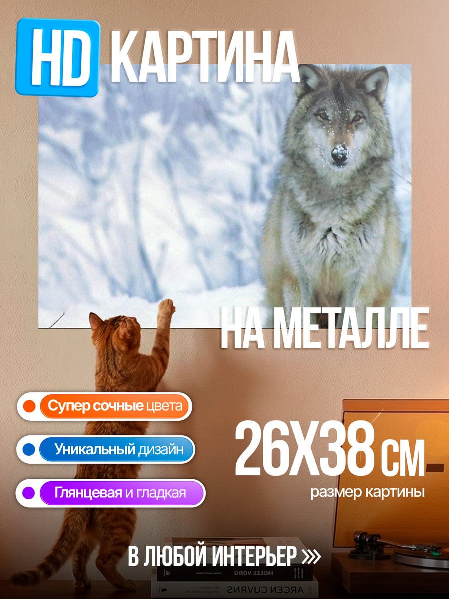 Картина на металле зимний волк