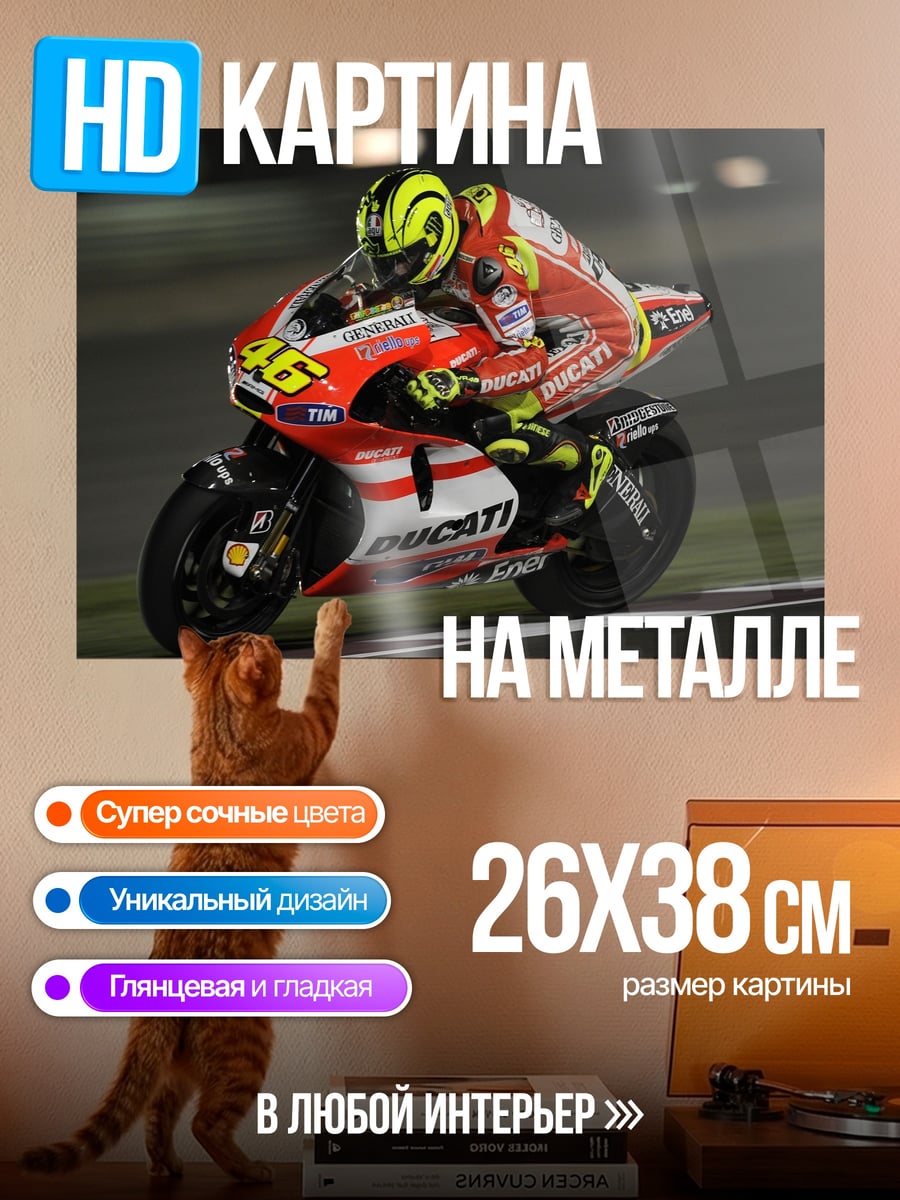 Картина на металле Гонщик на мотоцикле