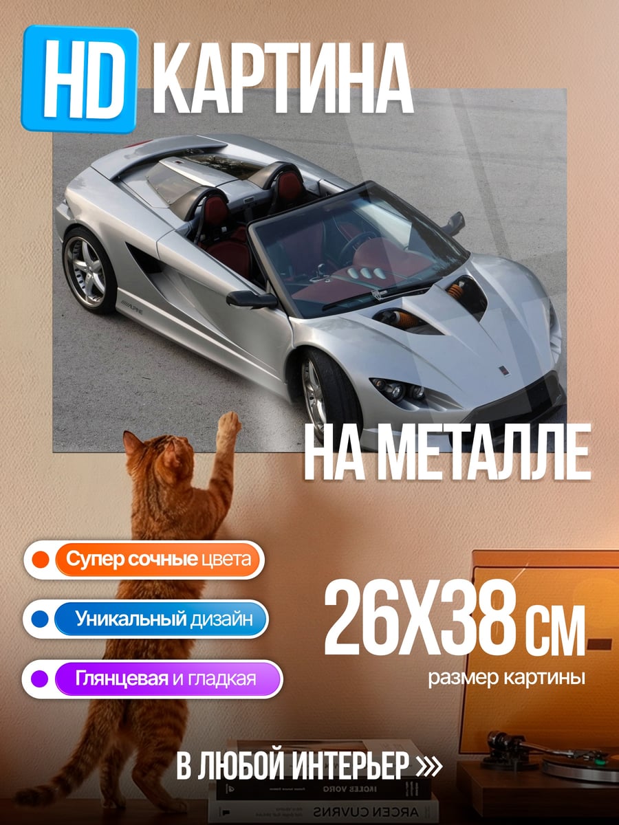 Картина на металле Серебристый спорткар