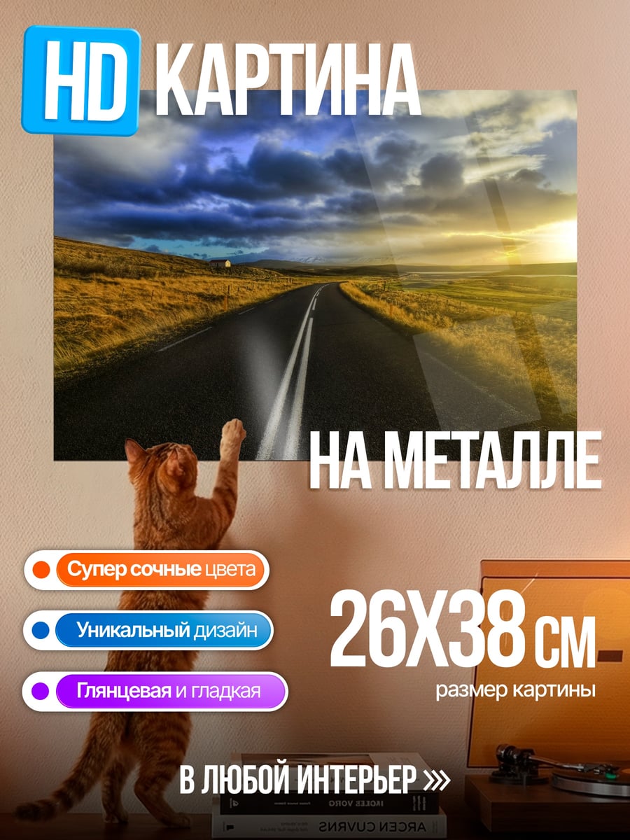 Картина на металле дорога на закате