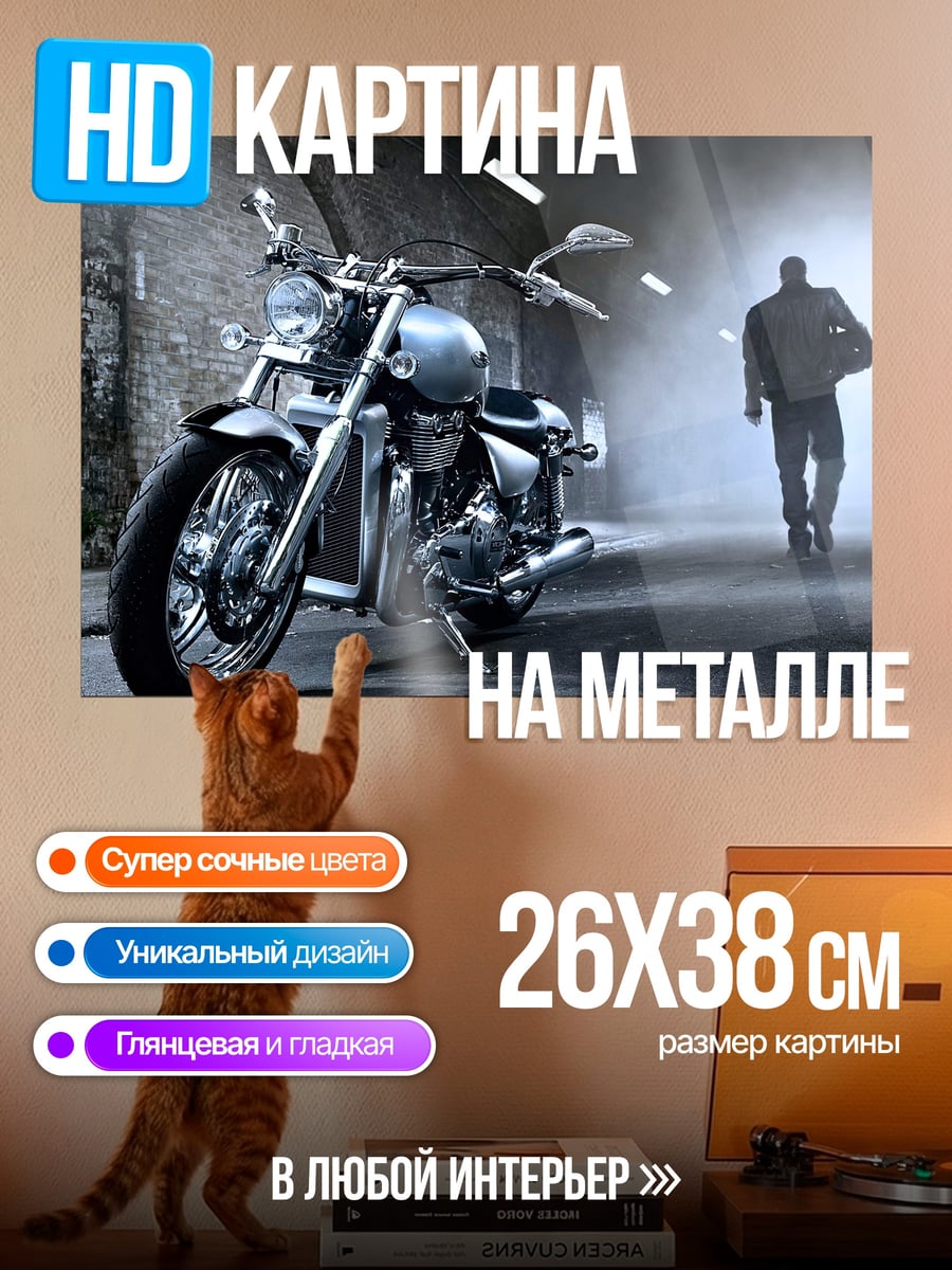 Картина на металле Мотоцикл и байкер