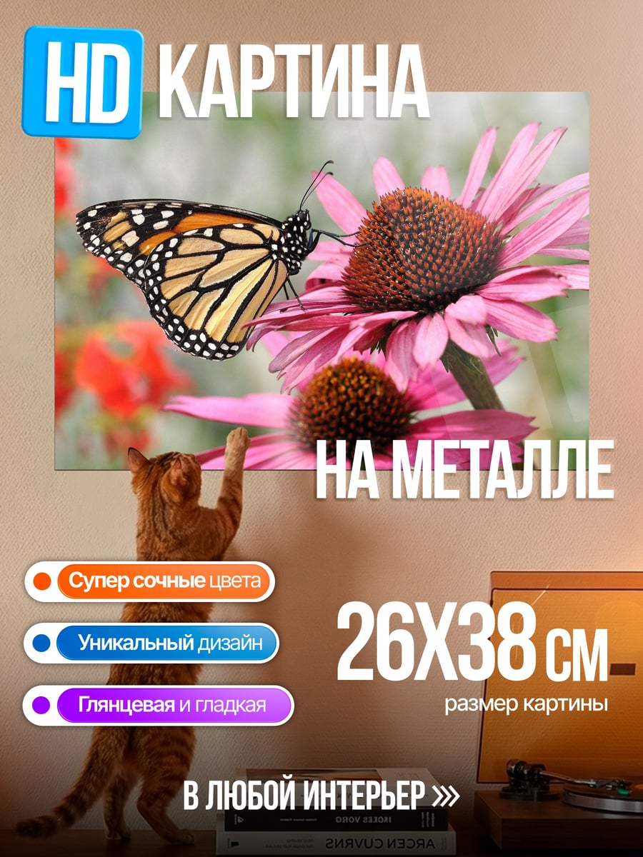 Картина на металле Бабочка на цветке