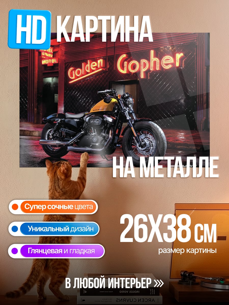 Картина на металле Мотоцикл у бара