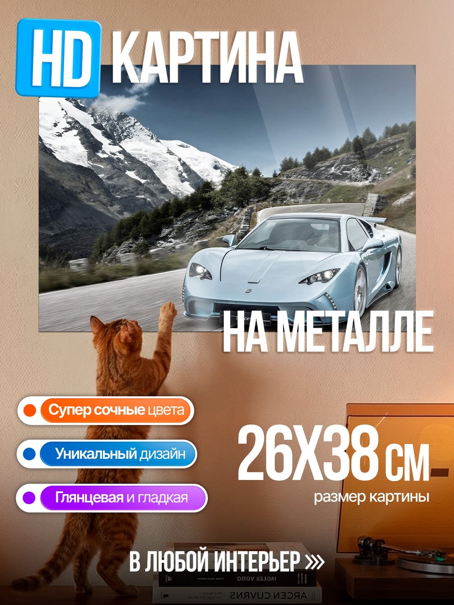 Картина на металле Спортивный автомобиль в горах