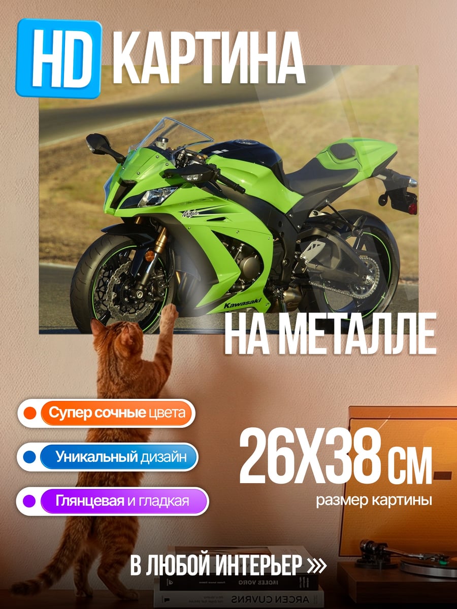Картина на металле Зеленый спортбайк