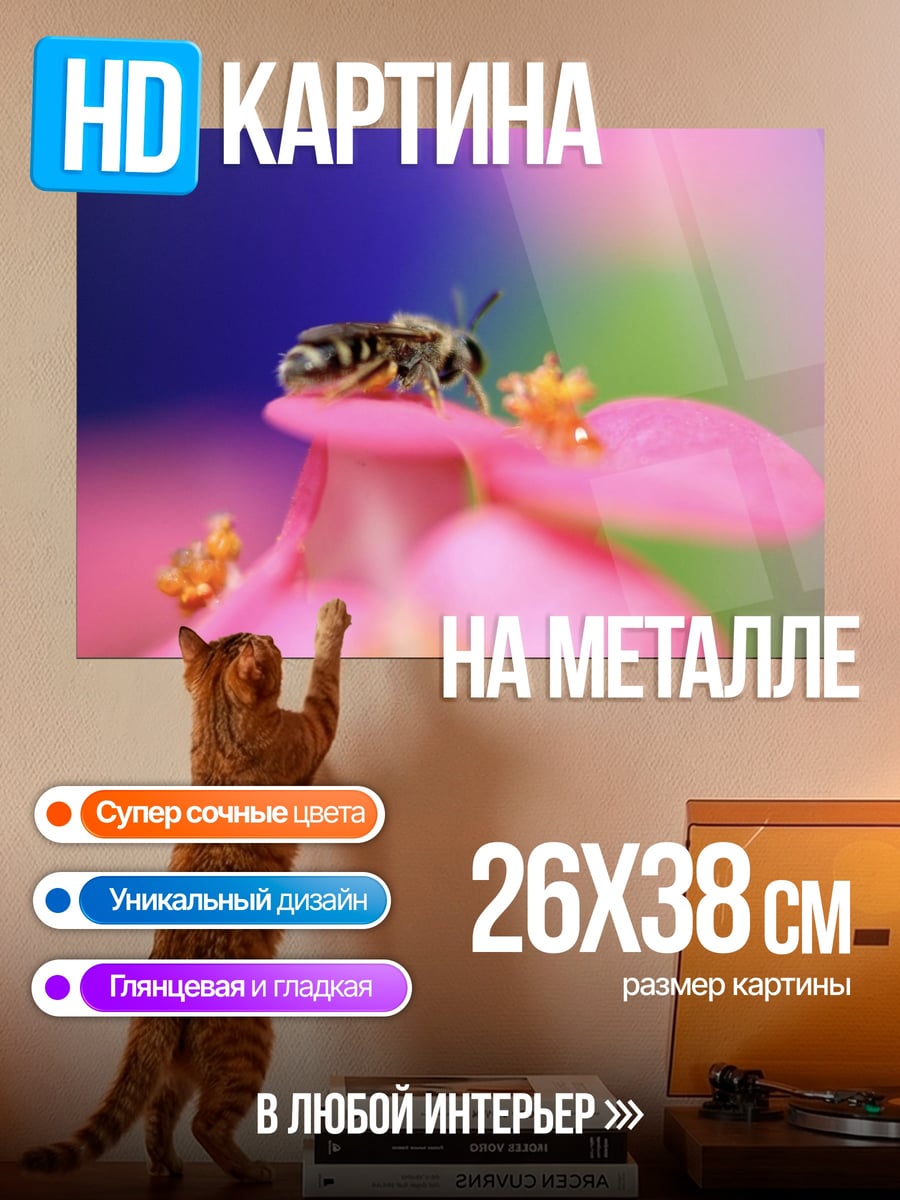 Картина на металле Пчела на цветке