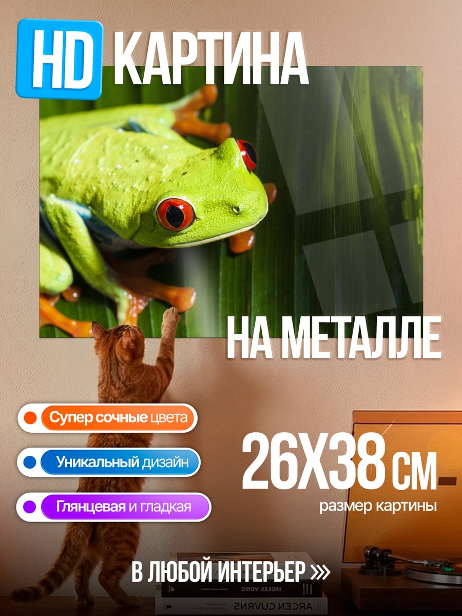 Картина на металле Красная лягушка
