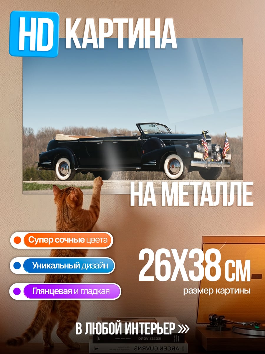 Картина на металле Черный кабриолет