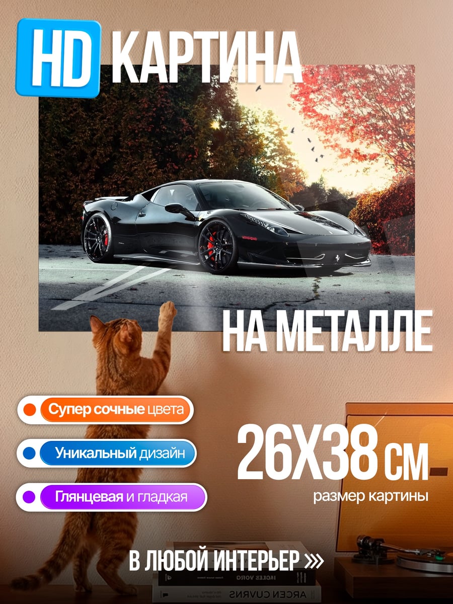 Картина на металле чёрный спорткар
