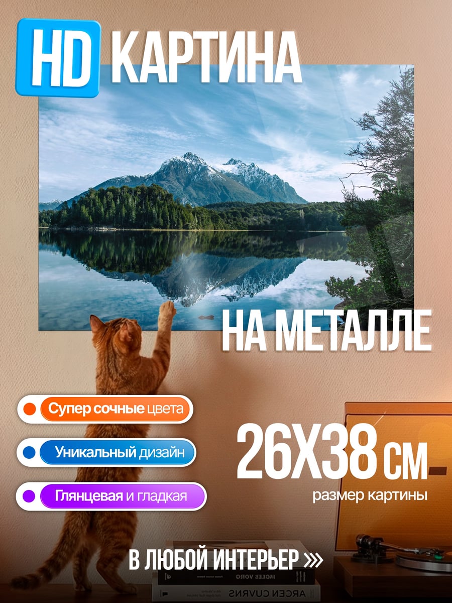 Картина на металле Горное озеро с отражением
