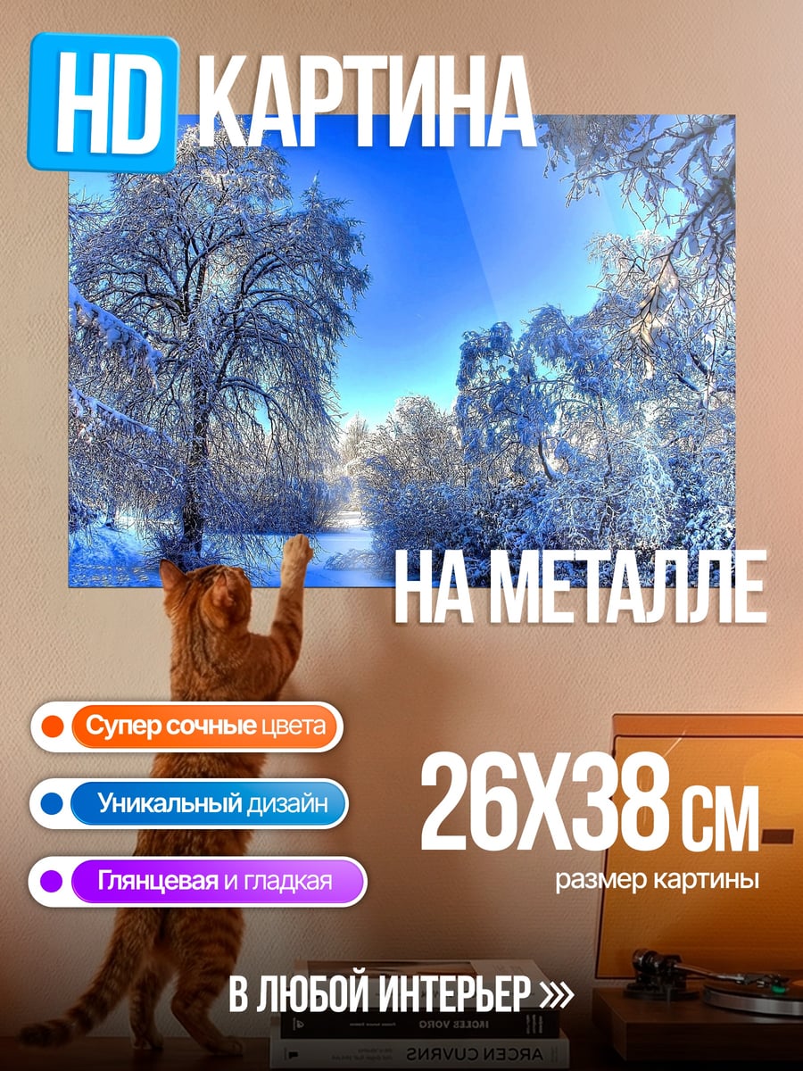 Картина на металле зимний лес под солнцем