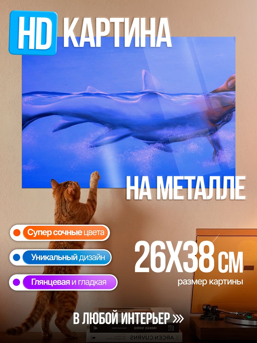 Картина на металле Собака акула плывет