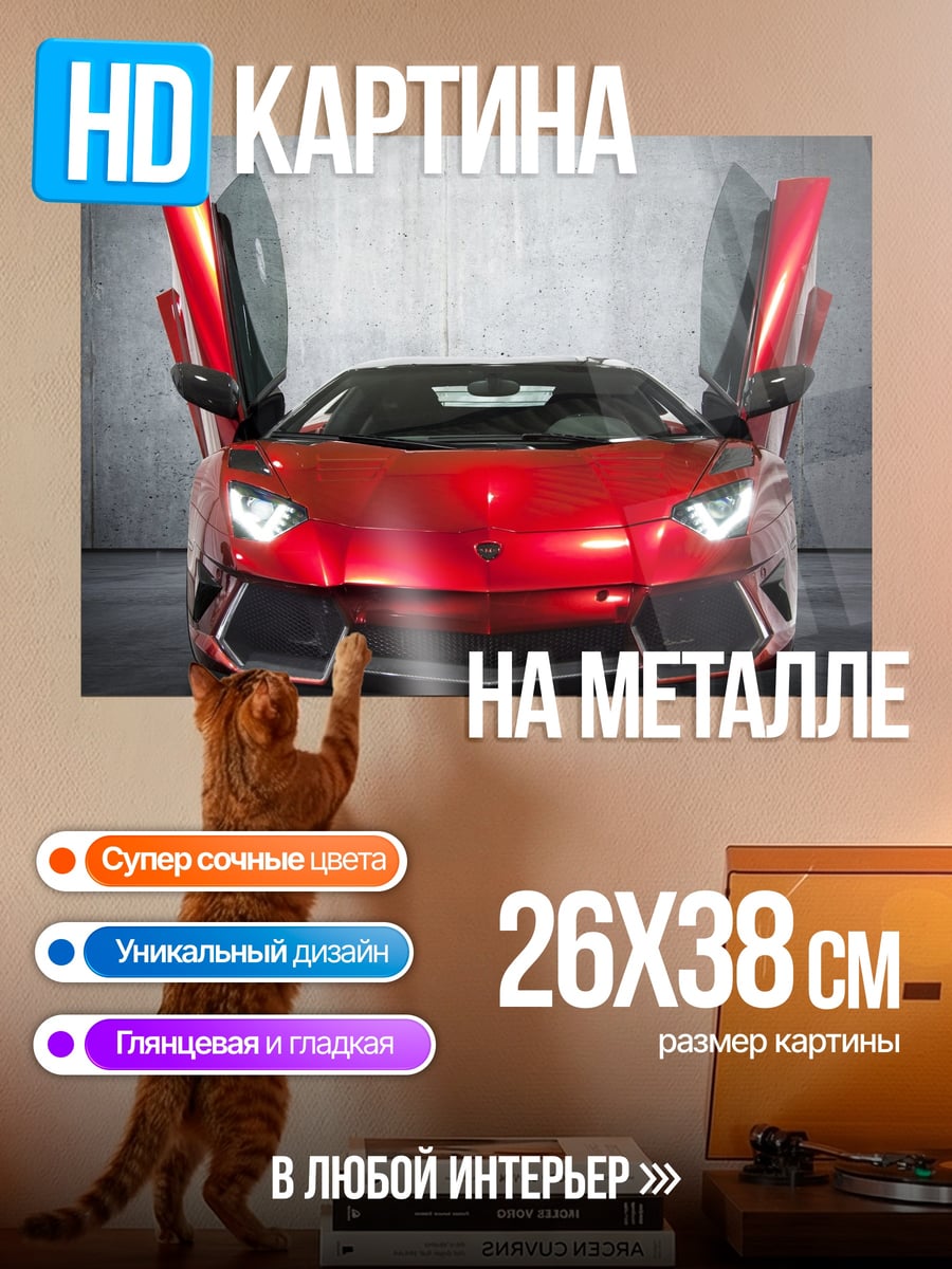Картина на металле Красный спорткар с дверями