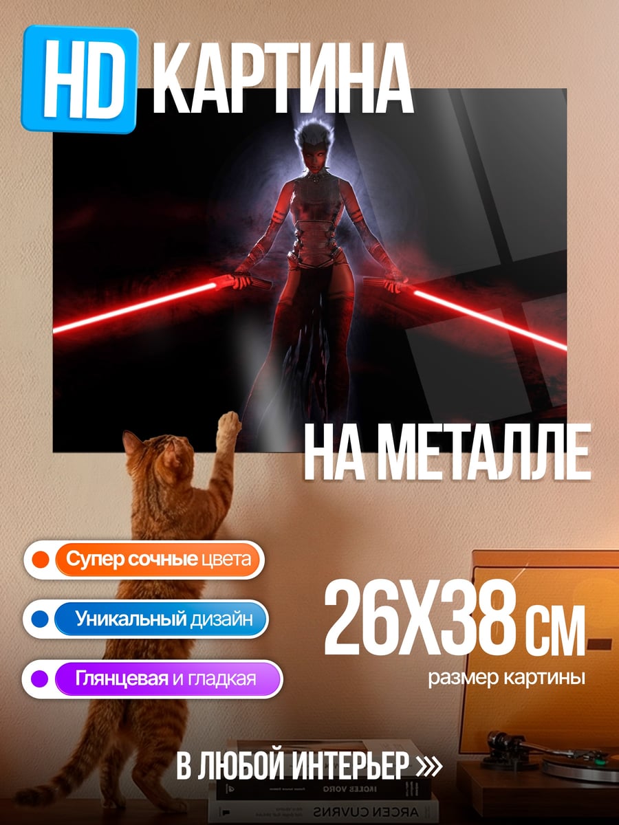 Картина на металле Воин с красными мечами