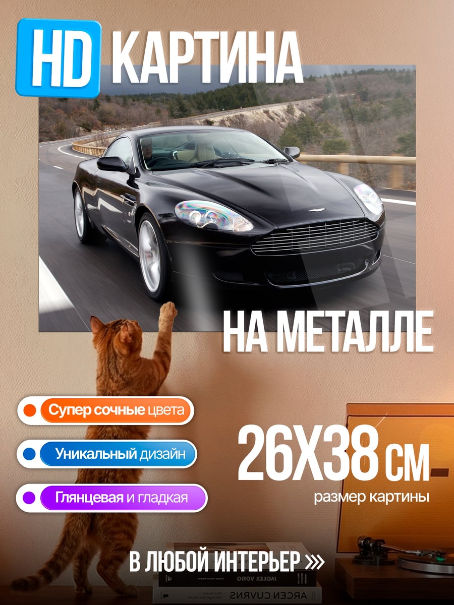 Картина на металле Черный спорткар дорога