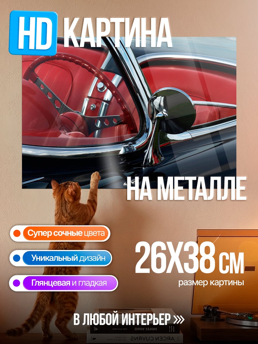 Картина на металле красный салон авто