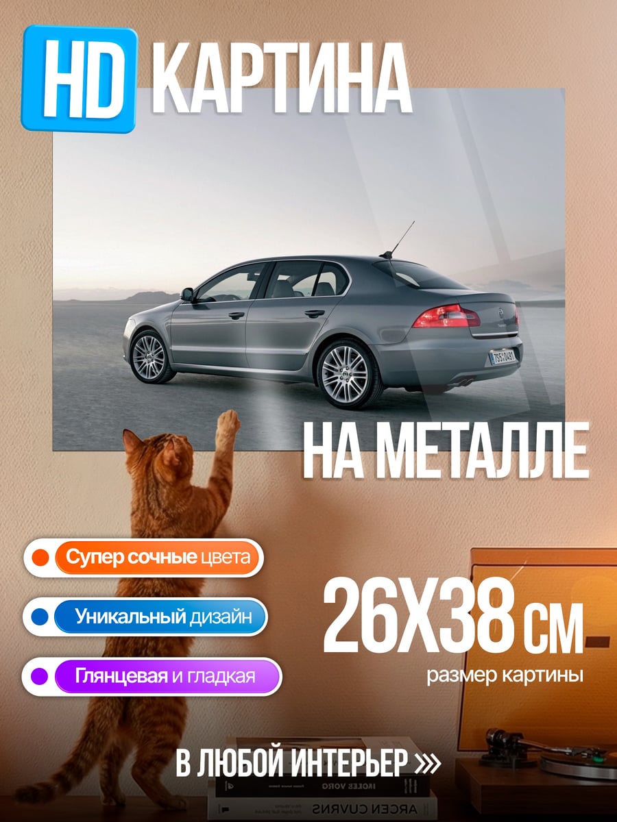 Картина на металле серый седан