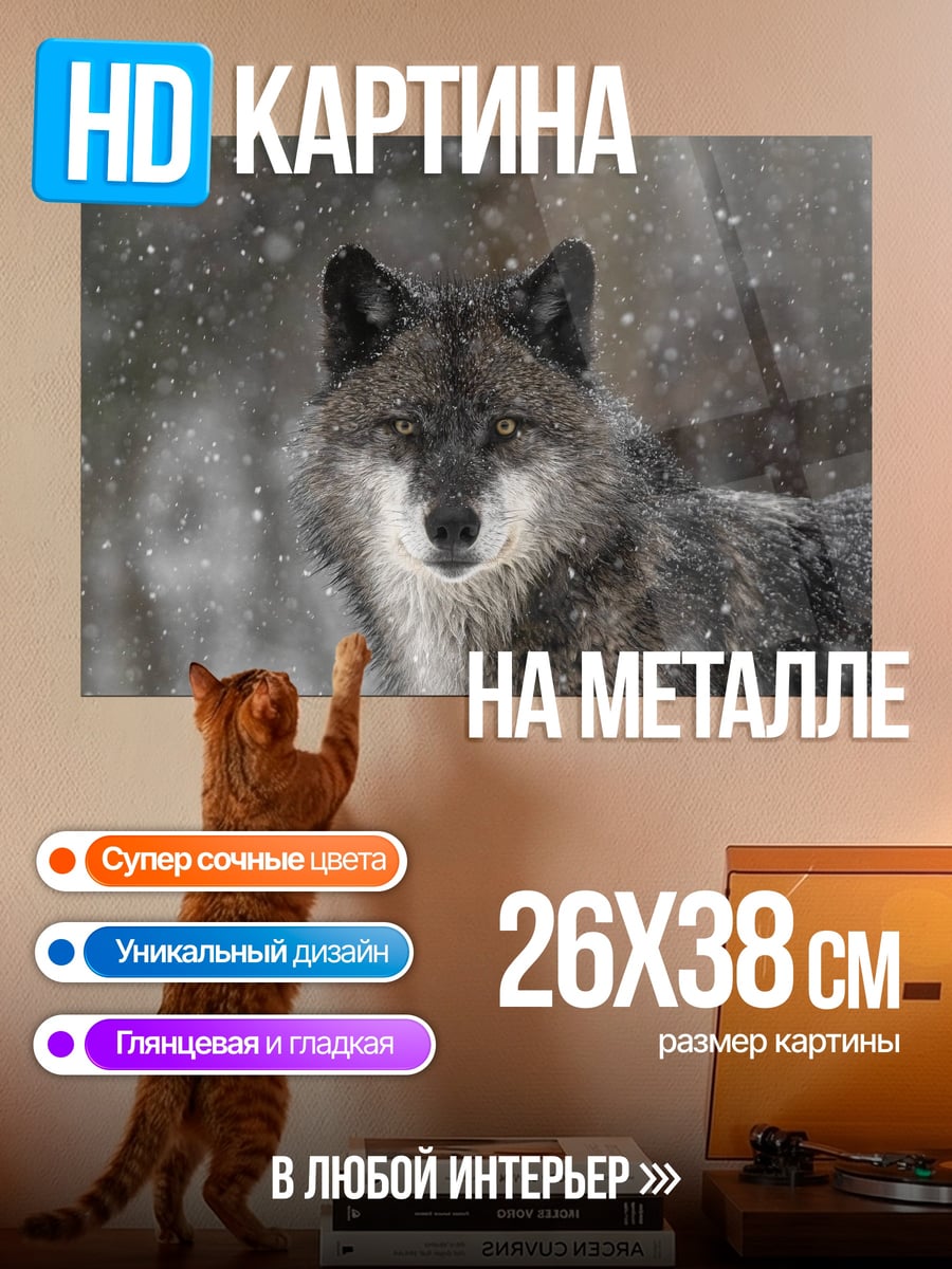 Картина на металле волк в снегу