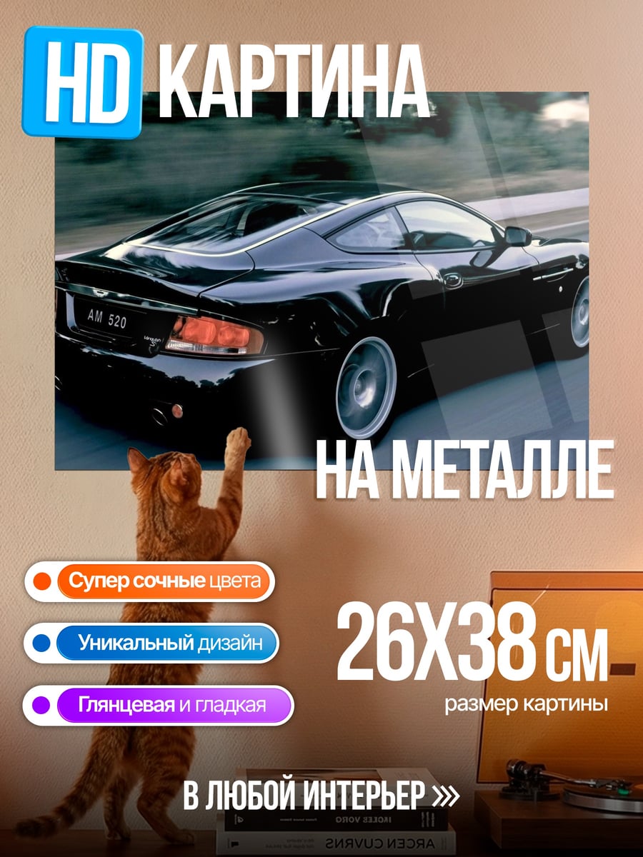 Картина на металле Черный спорткар