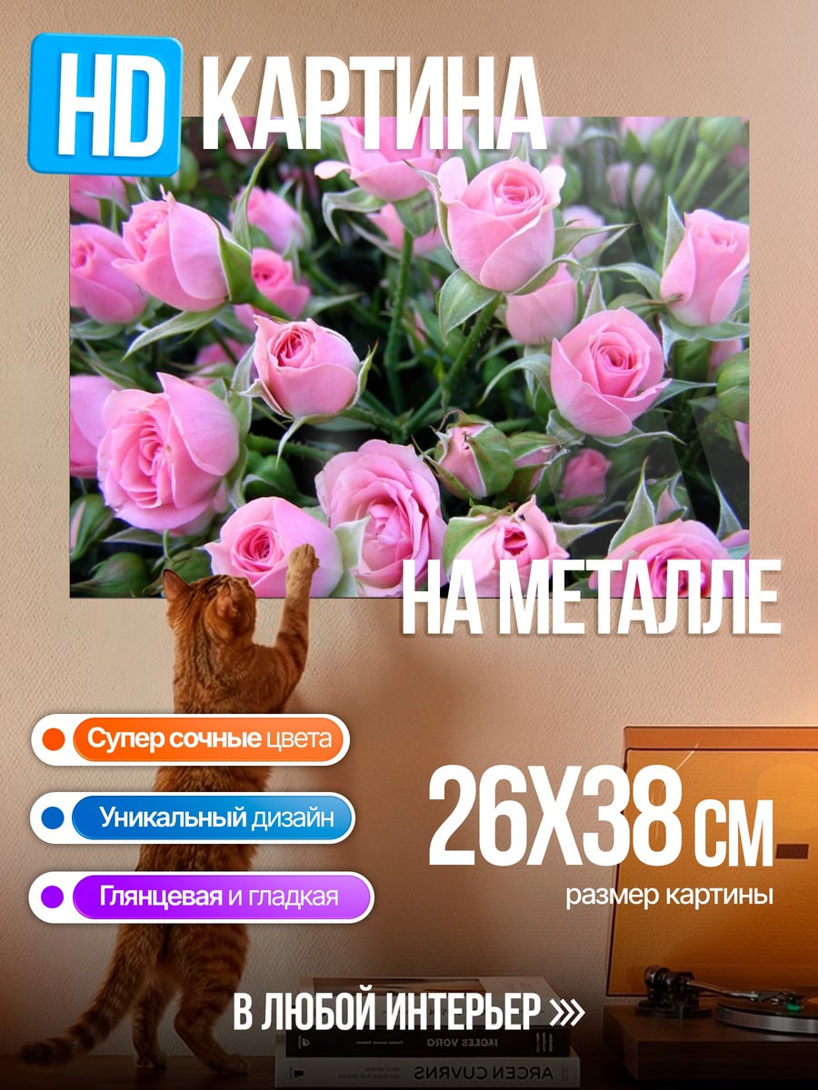Картина на металле розовые розы