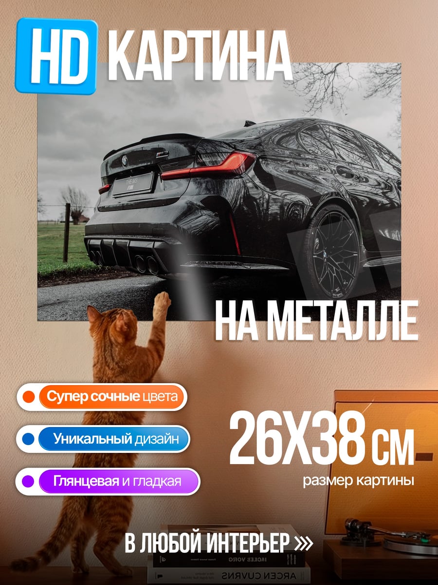 Картина на металле Черный спорткар