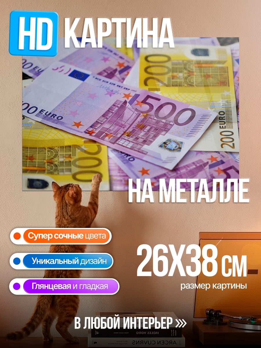 Картина на металле Евро банкноты