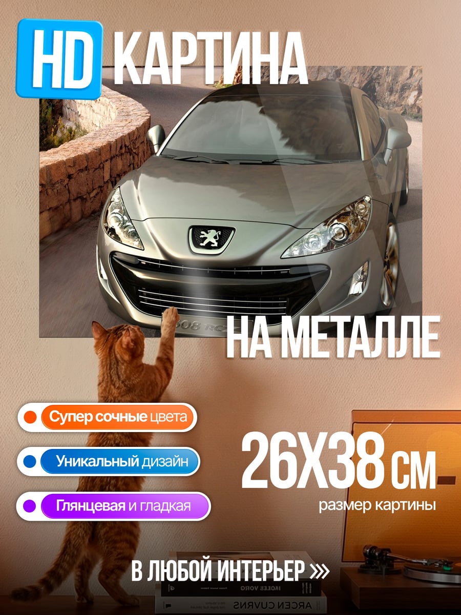 Картина на металле Серебристый спорткар Peugeot
