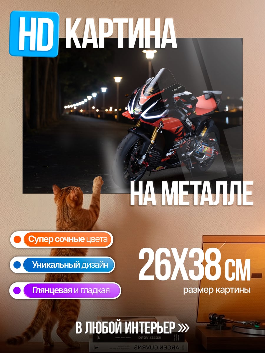 Картина на металле спортивный мотоцикл