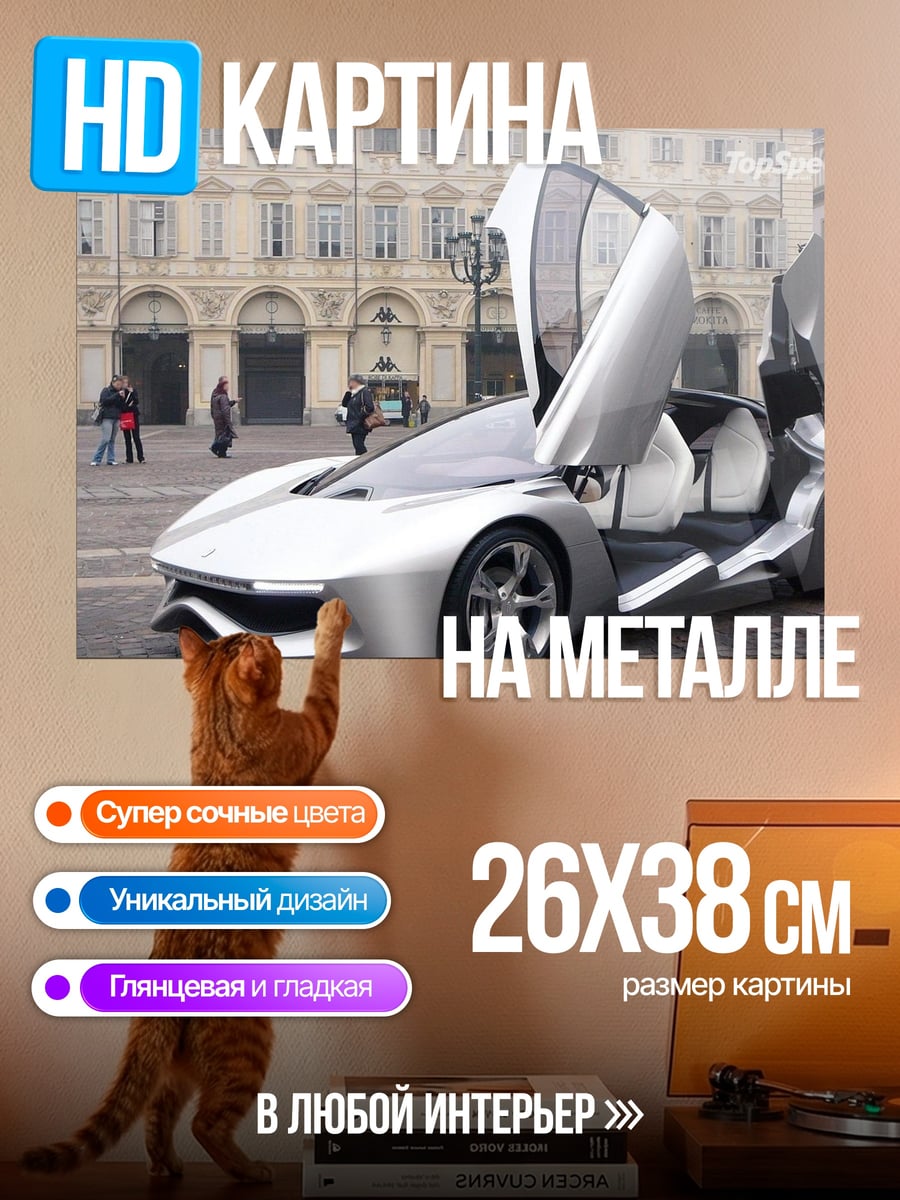 Картина на металле Серебристый спорткар