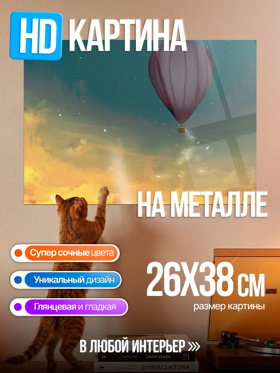Картина на металле Воздушный шар в небе