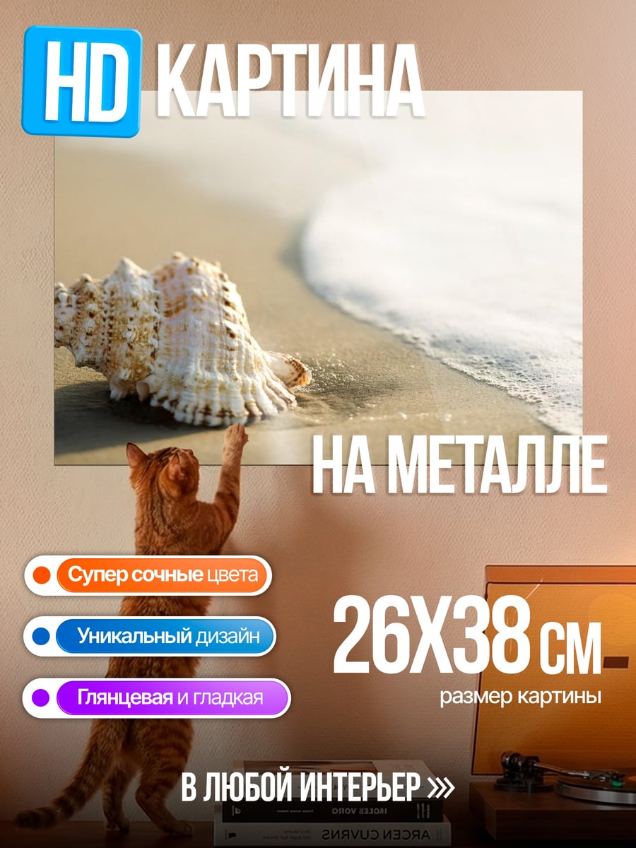 Картина на металле Ракушка на берегу