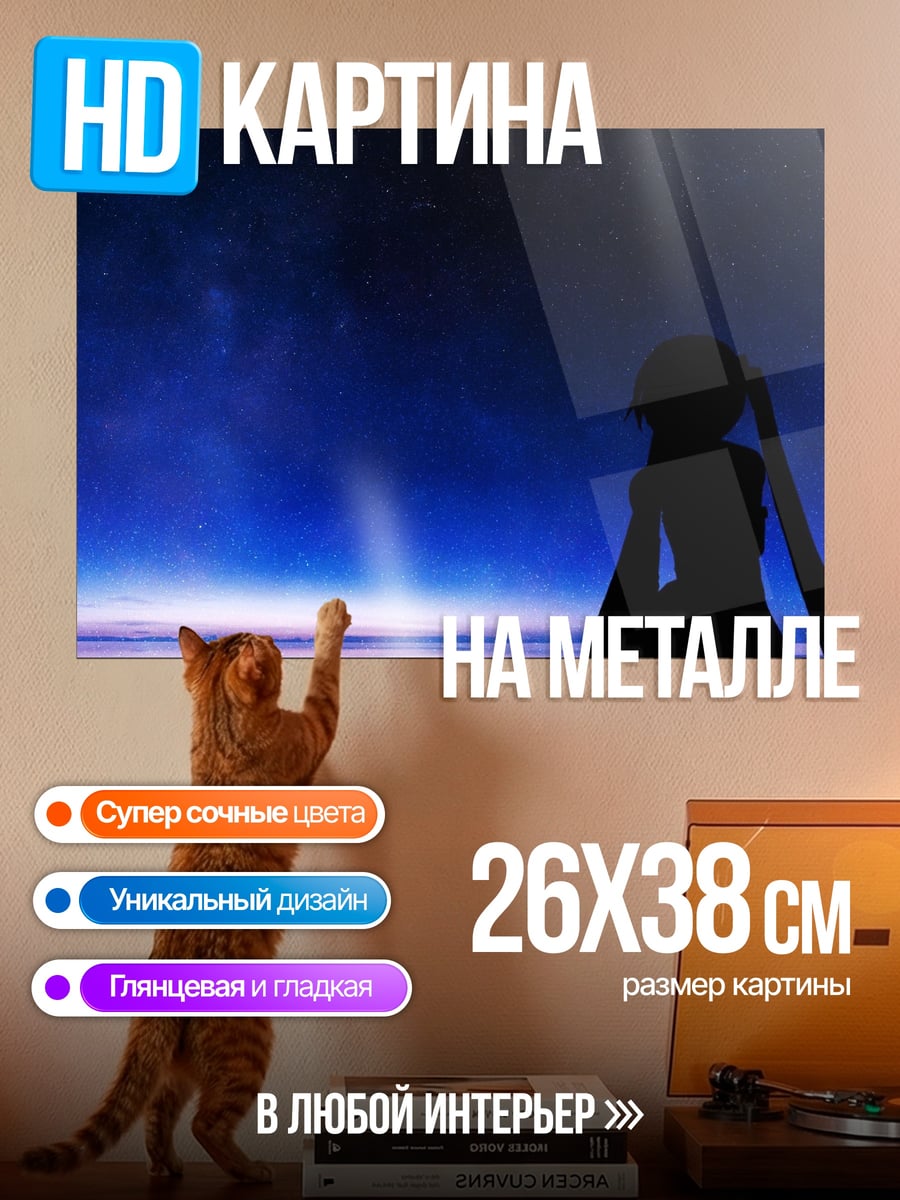 Картина на металле Девушка под звездами