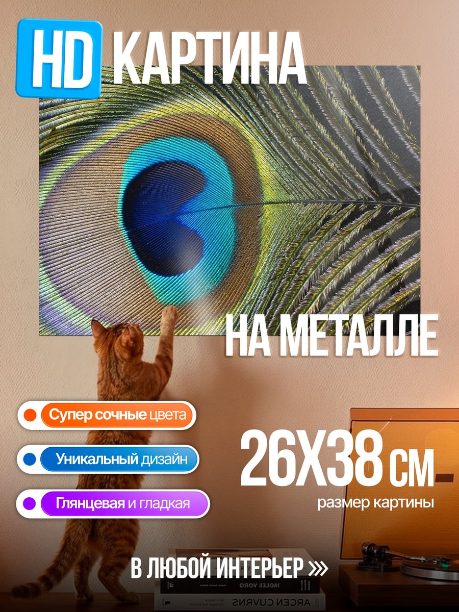 Картина на металле павлин глаз