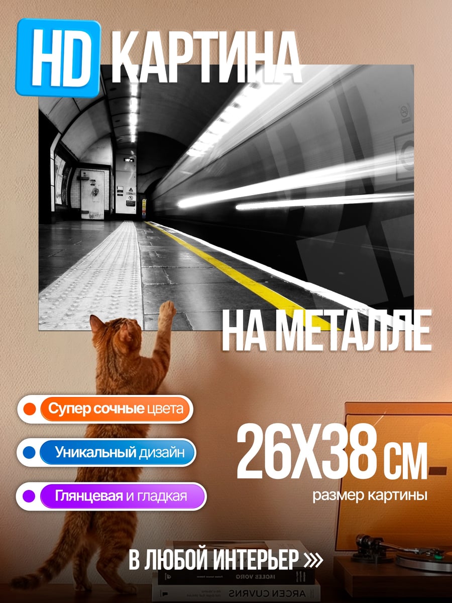 Картина на металле Скоростной поезд метро