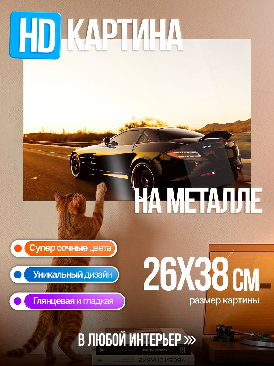 Картина на металле Черный спорткар на трассе