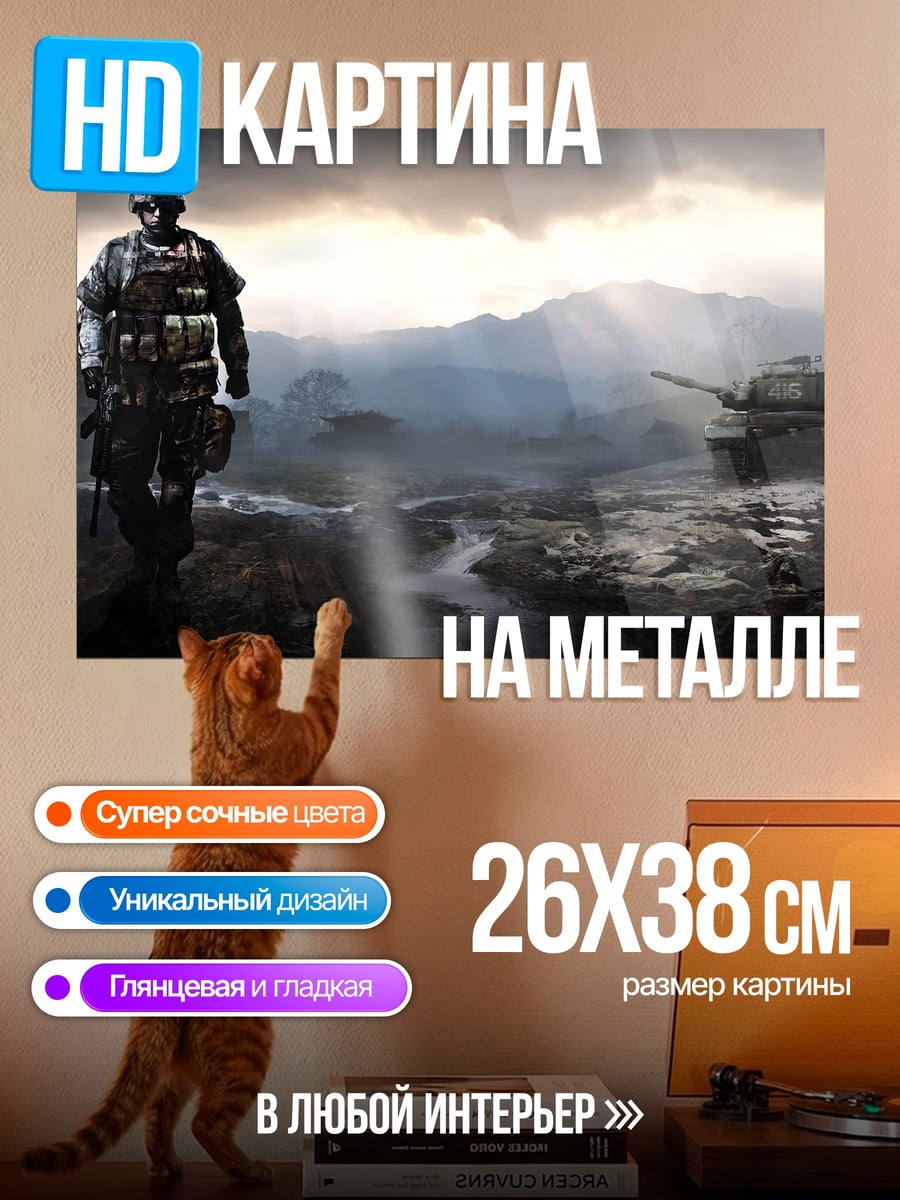 Картина на металле Солдат на поле боя