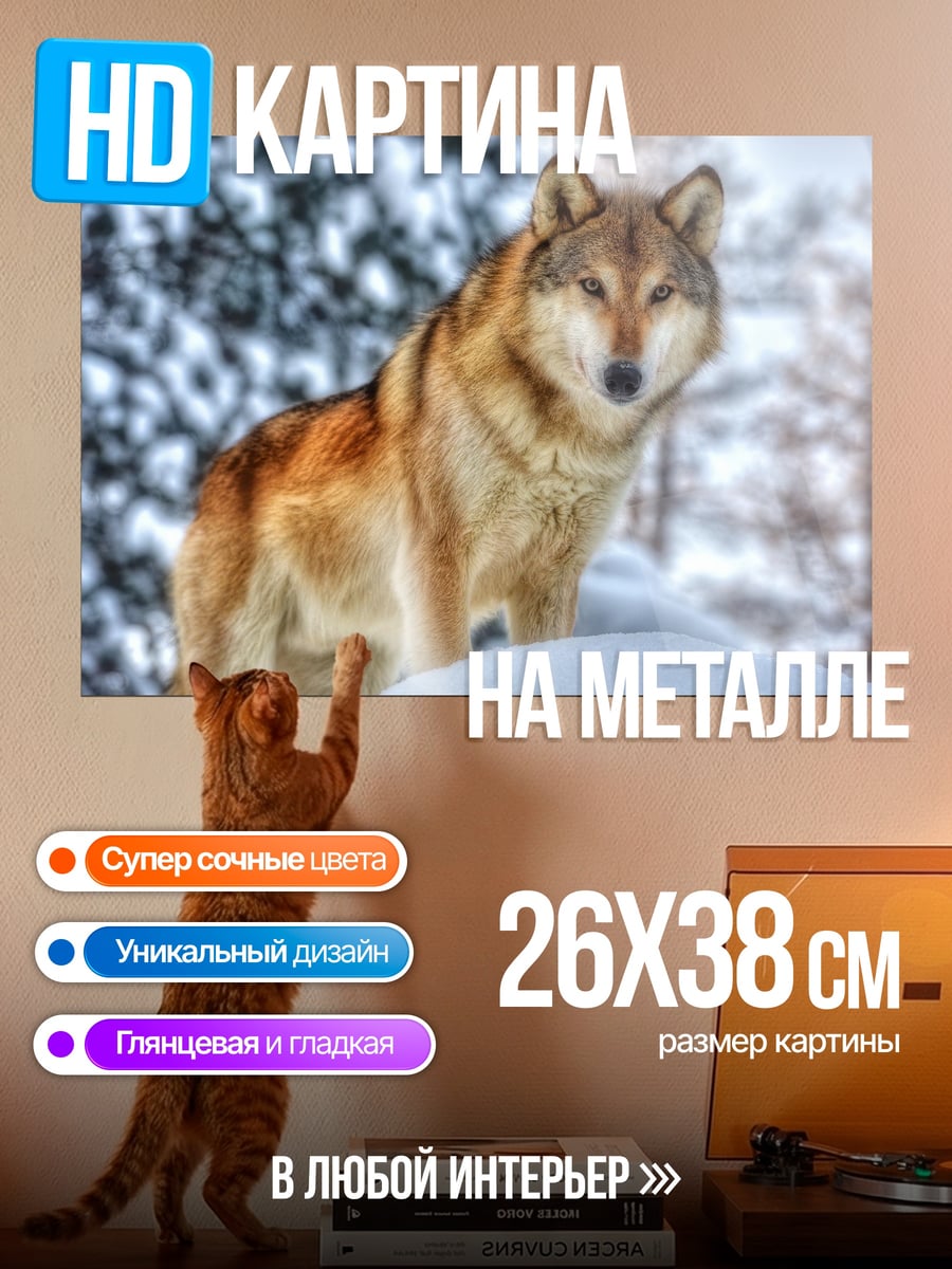 Картина на металле Волк в снегу