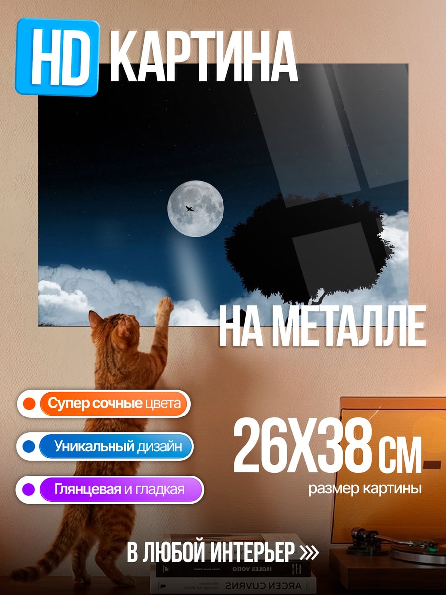 Картина на металле Ночь под луной