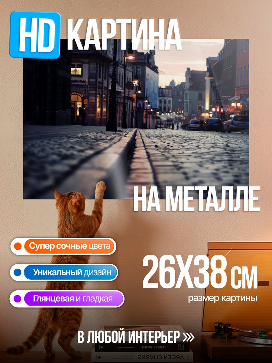 Картина на металле Мощеная улица города