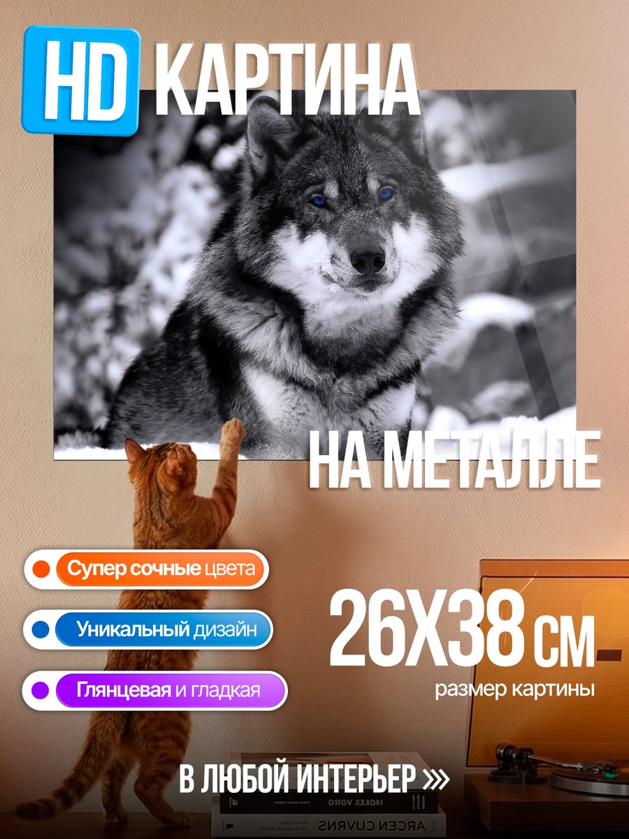 Картина на металле Волк в снегу