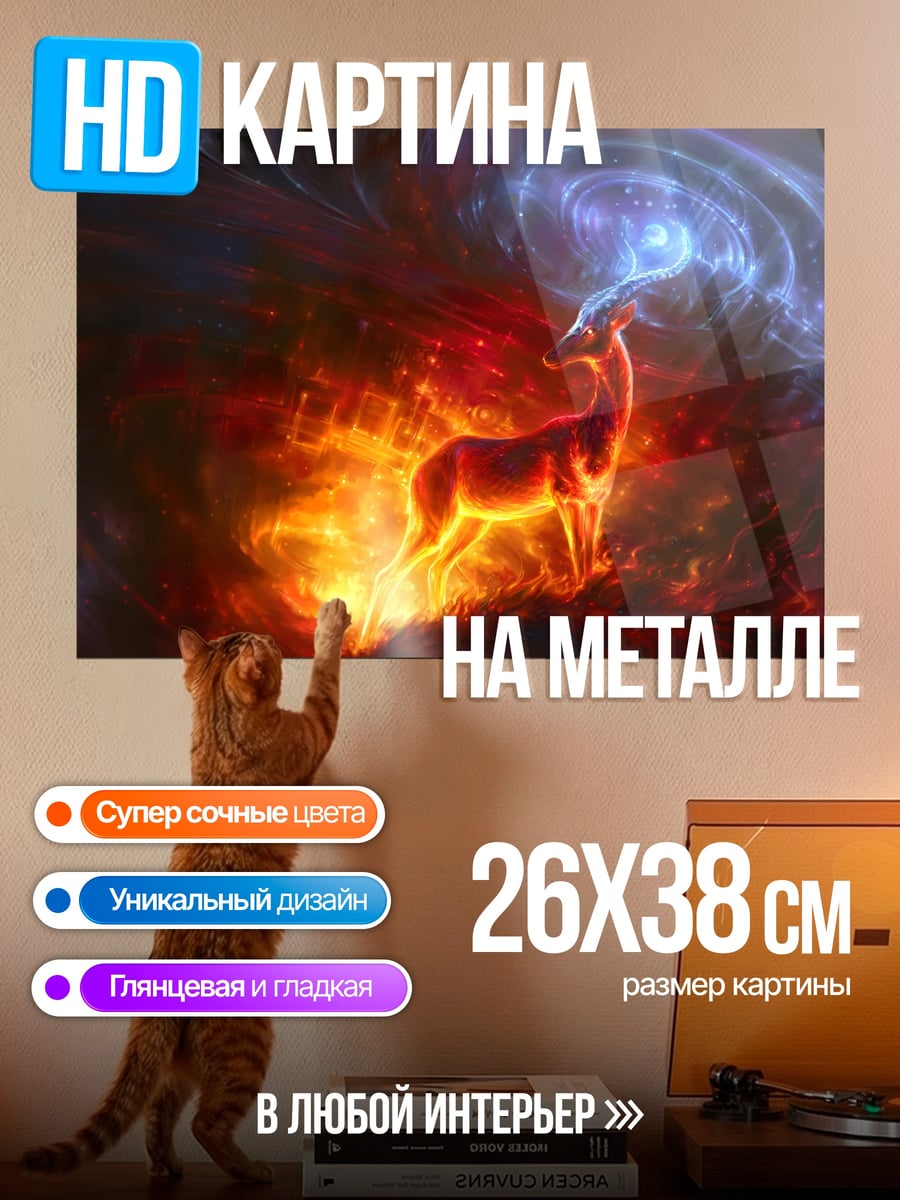 Картина на металле Огненный олень
