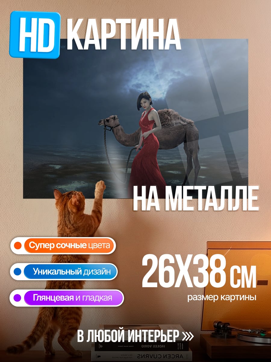 Картина на металле Девушка с верблюдом