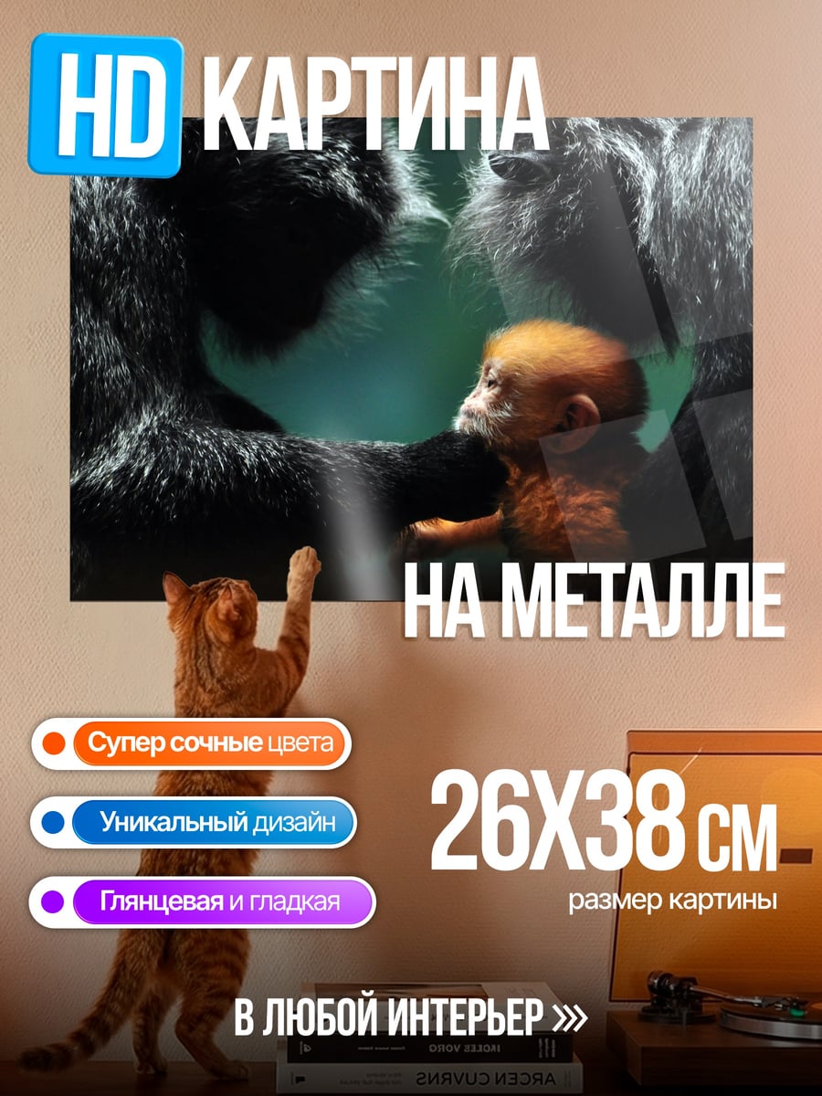 Картина на металле Мама горилла с детенышем
