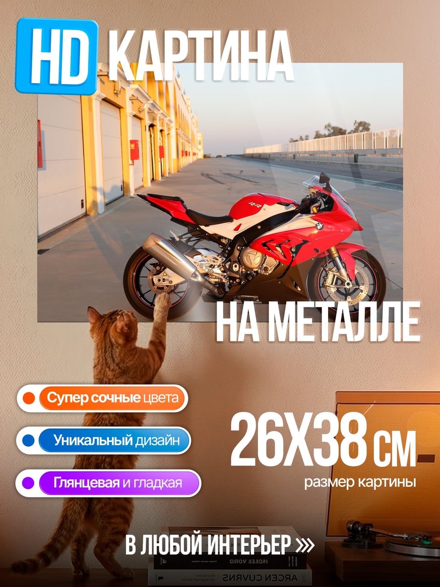 Картина на металле Красный мотоцикл